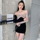 Off-shoulder Knotted Drawstring Sheath Dress