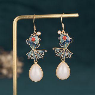 Goldfish Faux Gemstone Alloy Dangle Earring Cp261 - Gold & Blue - One Size