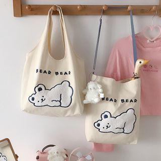 Bear Print Canvas Crossbody Bag / Tote Bag