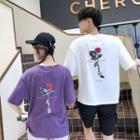 Couple Matching Short-sleeve Rose Print T-shirt / Cargo Shorts