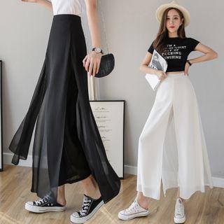 High-waist Plain Chiffon Pants