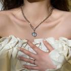 Rhinestone Heart Pendant Necklace Necklace - Love Heart & Zircon - Gold - One Size