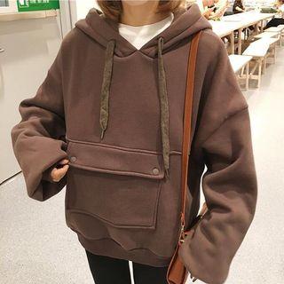 Plain Loose-fit Fleece Lined Hooded Sweatshirt
