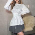 Long-sleeve Plain Tie-strap T-shirt