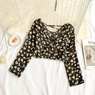 Long-sleeve Leopard Print Cropped T-shirt