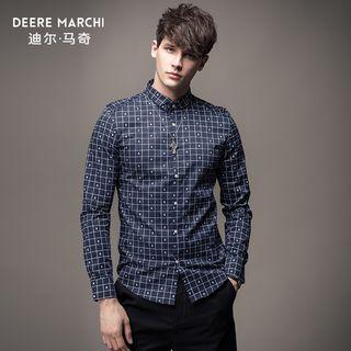 Skull Print Check Long-sleeve Shirt