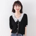 Puff-sleeve Lace Collar Knit Top