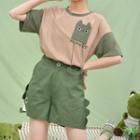 Set: Short-sleeve Two Tone T-shirt + Cargo Shorts