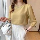 Lantern-sleeve Boatneck Chiffon Blouse