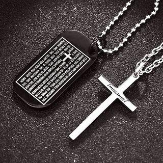 Lettering Tag & Cross Pendant Necklace