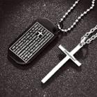 Lettering Tag & Cross Pendant Necklace