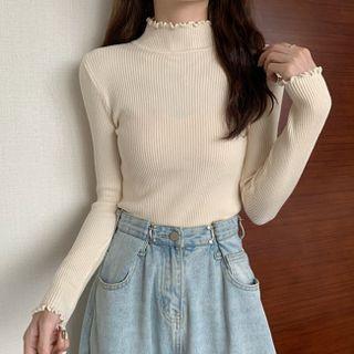Plain Mock-neck Ruffled Top