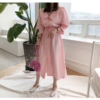 Ruffled Chelsea-collar Long Shirtdress