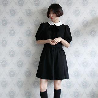 Layered Collar Puff-sleeve A-line Dress
