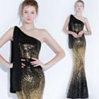 Off-shoulder Sequined Sleeveless Mermaid Evening Gown