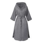 Plaid Hooded 3/4-sleeve Midi Dress
