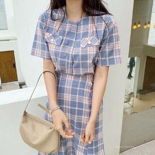 Plaid Short-sleeved Shirt / Skirt