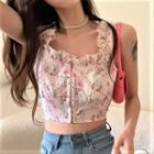 Sleeveless Floral Print Top Pink - One Size