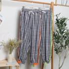 Contrast Trim Gingham Cropped Harem Pants