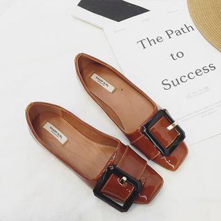 Faux-leather Patent Buckled Flats