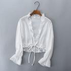 Bell-sleeve Ruffled Tie-front Jacket White - One Size