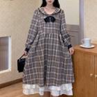 Long-sleeve Sailor Collar Plaid Midi A-line Dress