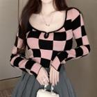 Check Knit Top Black & Pink - One Size