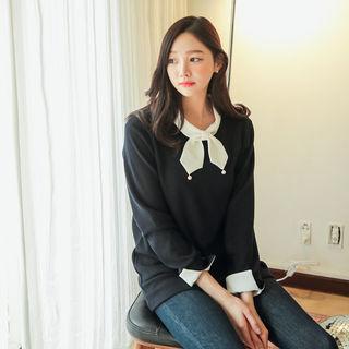 Bow-neck Contrast-trim Top