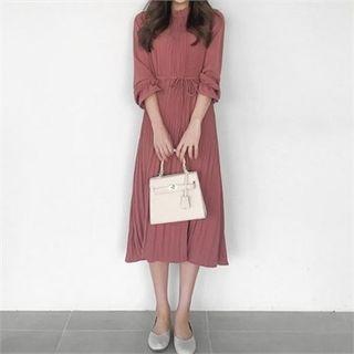Frill-trim Accordion-pleated Dress