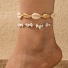Set Of 2: Shell Anklet 22140 - Gold & White - One Size