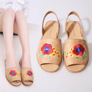 Flower Embroidered Slingback Sandals