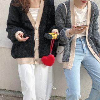 Contrast Trim Lantern-sleeve Cardigan