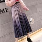 Gradient Color Pleuche Midi Accordion Pleated Skirt