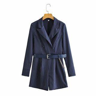 Pinstriped Double-breasted Blazer Romper