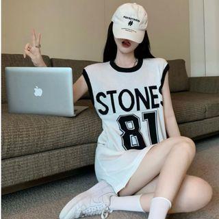 Sleeveless Two-tone Lettering Tank Dress