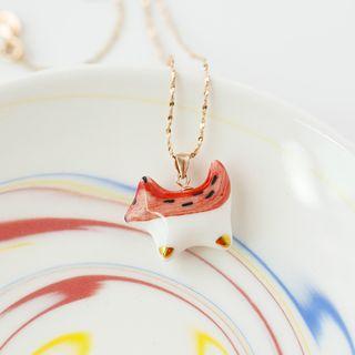 Ceramic Fox Pendant 925 Silver Necklace