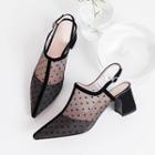 Dotted Mesh Pointed Toe Chunky-heel Slingback Sandals