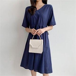 V-neck Shirred Flare Dress