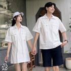 Couple Matching Short-sleeve Zip Mini A-line Shirt Dress / Polo Shirt / Shorts