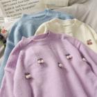 Pompom-accent Loose-fit Knit Sweater