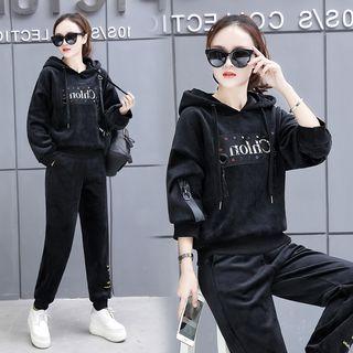 Set: Lettering Velvet Hoodie + Track Pants