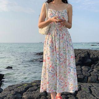 Tie Neck Floral Overall Dress Floral - One Size