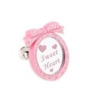 Pink Glitter Sweet Heart Pendant Silver Ring