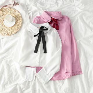 Long-sleeve Ruffled Bow-accent Shirt