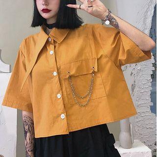 Short-sleeve Shirt / Midi A-line Cargo Skirt