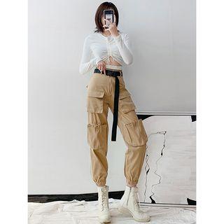 Multi-pocket Jogger Pants With Belt