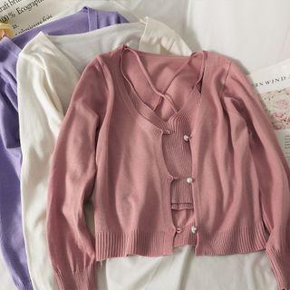 Set: Strappy Camisole Top + Light Cardigan In 6 Colors
