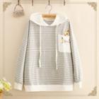 Rabbit Embroidered Stripe Hooded Long-sleeve Thin Sweater