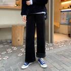 Plain Straight Cut Pants Black - One Size