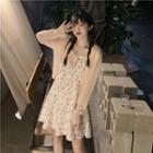 Spaghetti Strap Floral Mini A-line Dress Pink Floral - Beige - One Size